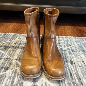 Vintage Double H Made in USA Mens Size 9D Slide Zip Brown Tan Leather Boots